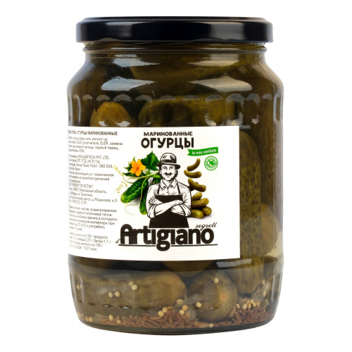 Огурцы маринованные 6-9 см ARTIGIANO (0,670кг)