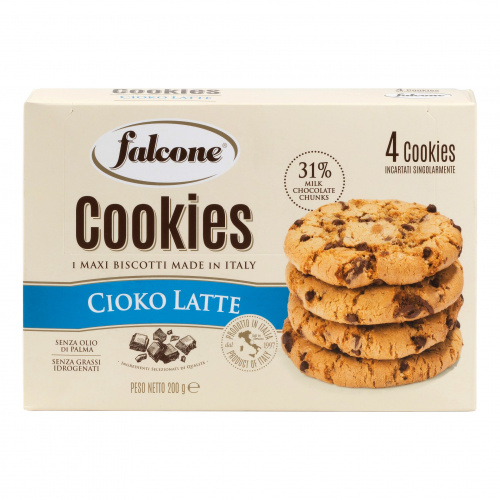 Печенье сахарное Cookies с молочным шоколадом , Falcone (0,200кг)