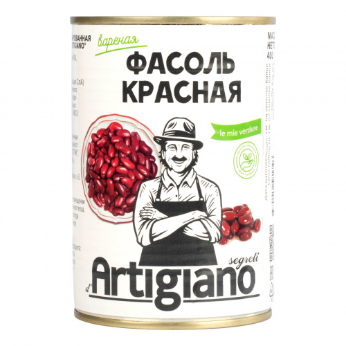 Фасоль красная консервированная Ред Кидней, ARTIGIANO ж/б (0,400кг)