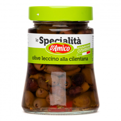 Оливки Леччино Алла Чилентана без косточки в масле со специями, D`Amico (0,270кг)