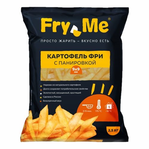 Картофель Фри с панировкой/со специями 9x9 мм Fry Me Премиум (2,5кг)