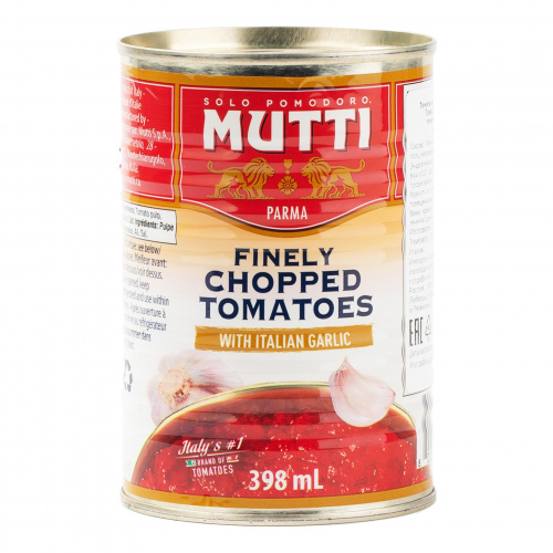 Томаты резаные кубиками в томатном соке с чесноком, Mutti (0,400кг)