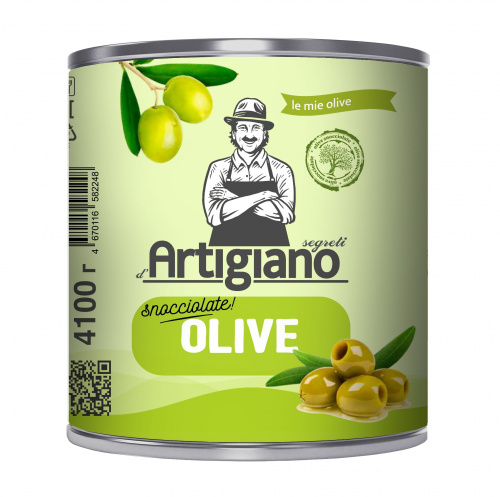 Оливки "ARTIGIANO" без косточки ж/б (4,100кг)